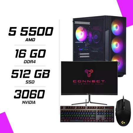 PC Gamer AMD Ryzen5 5500 RTX 3060 12G + Ecran 24″ 180Hz + Combo