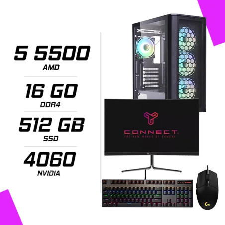 PC Gamer AMD Ryzen 5 5500 RTX 4060 8G + Ecran 24″ + Combo