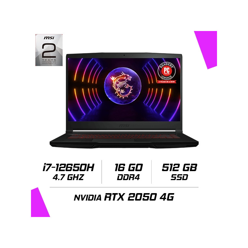 MSI THIN GF63 12UCX-1060MA Intel i7-12650H/16GB DDR4/512GB SSD/RTX 2050 4GB/15.6” IPS 144HZ/Windows 11