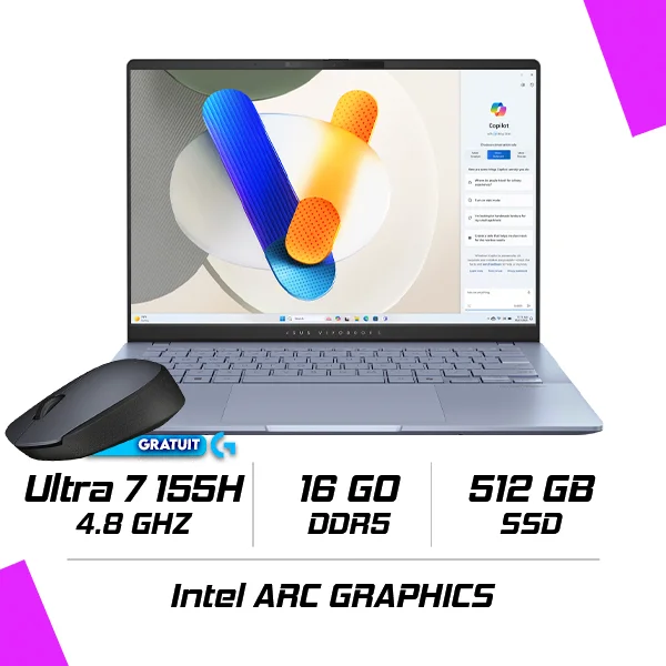 ASUS Vivobook S 14 OLED S5406MA Intel Ultra 7-155H/16Go DDR5/512GB SSD/14" OLED/Windows11 - Mist Bleu