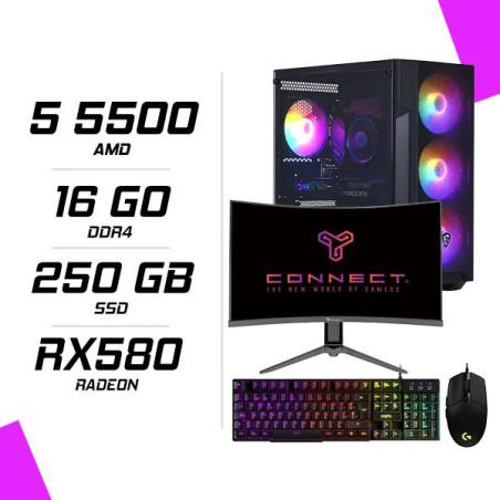 PC Gamer AMD Ryzen5 5500 RX580 8G + Ecran 24″ 180Hz + Combo