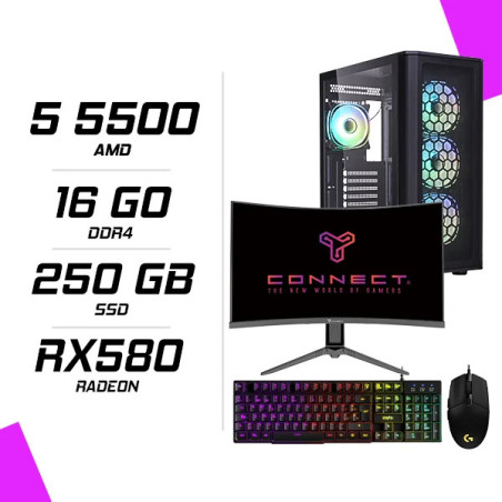 PC Gamer AMD Ryzen5 5500 RX580 8G + Ecran 24″ 180Hz + Combo