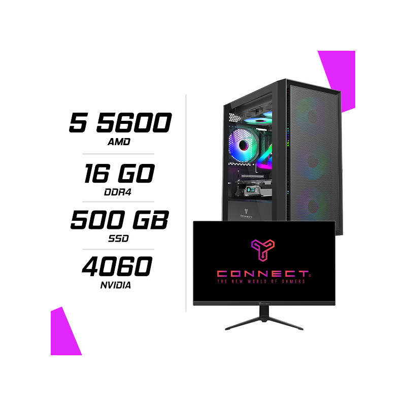 PC Gamer AMD Ryzen 5 5600 RTX 4060 8G + Ecran 23.8″ IPS 180Hz