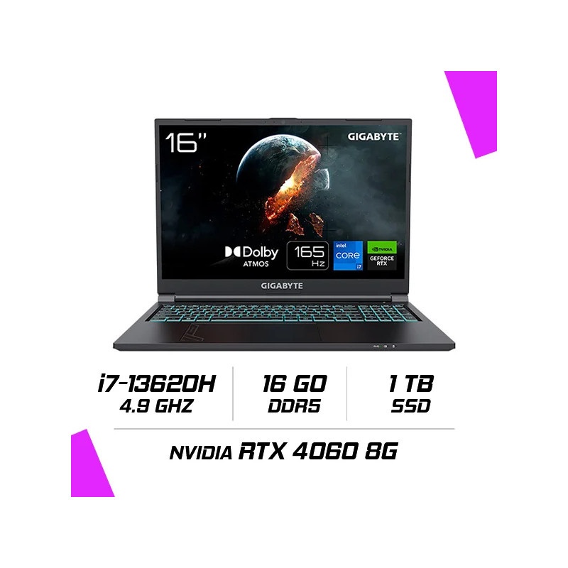 Gigabyte G6 KF-H3ES854KD Intel i7-13620H/16GB DDR5/1TB SSD/RTX 4060 8GB/16″ 165Hz/FreeDOS