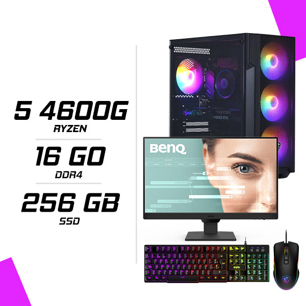 PC Gamer AMD Ryzen 5 4600G + Ecran 23.8″ 100Hz + Clavier et Souris