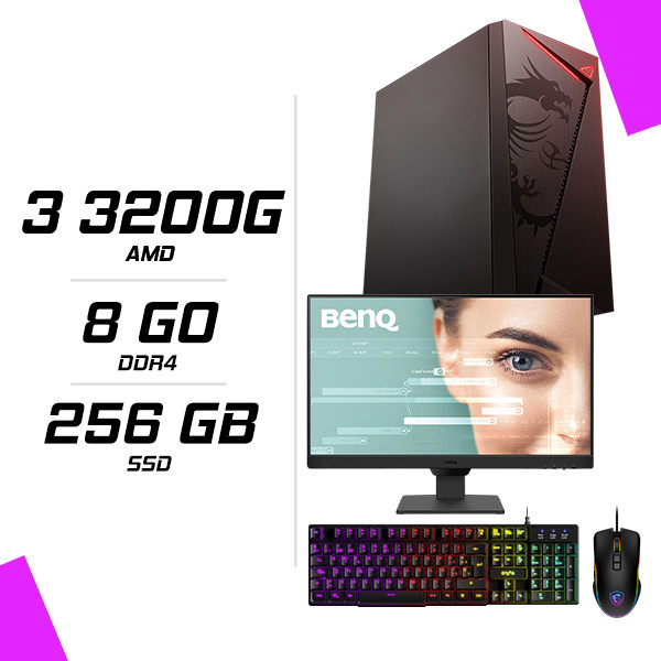 PC Gamer AMD Ryzen 3 3200G + Ecran 23.8″ 100Hz + Clavier et Souris