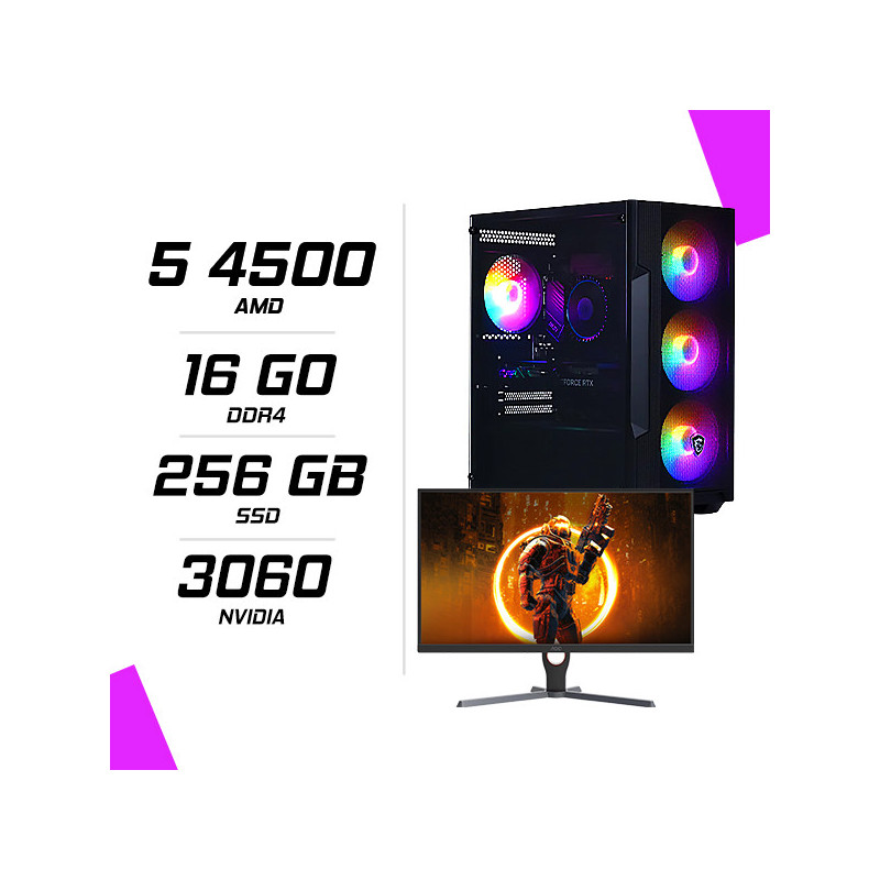 PC Gamer AMD Ryzen 5 4500 RTX 3060 12G + Ecran 23.8" 180Hz