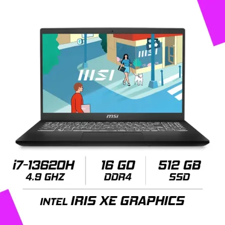 MSI MODERN 15 H B13M-261MA Intel i7-13620H/16Go DDR4/512GB SSD/15.6" FHD IPS/Win11 - Noir Classic