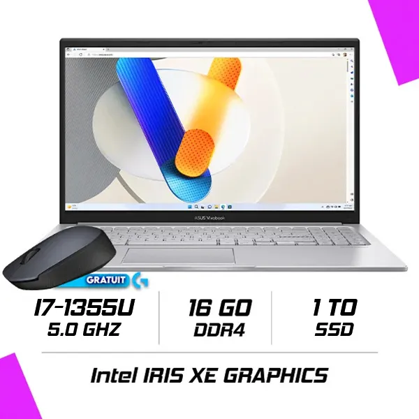 ASUS Vivobook 15 X1504VA Intel i7-1355U/16Go DDR4/1TB SSD/15.6"/Windows11 – Cool Silver