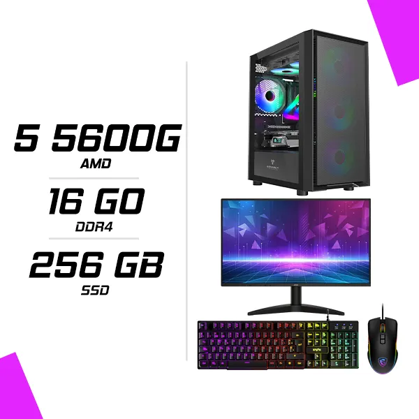PC Gamer AMD Ryzen 5 5600G + Ecran 24″ + Combo