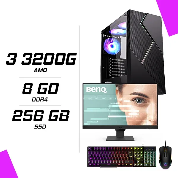 PC Gamer AMD Ryzen 3 3200G+ BenQ 23.8″ GW2490 100Hz + MSI GM300 + ESG K2
