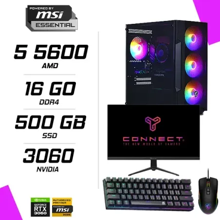 PC Gamer AMD Ryzen 5 5600 RTX 3060 12G + CONNECT 23.8″ 180Hz + MSI GM300 + NOVA MÉCANIQUE 61