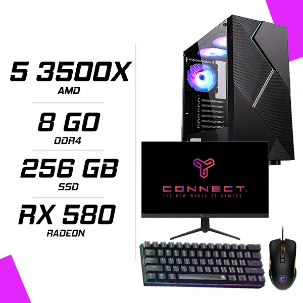 PC Gamer AMD Ryzen 5 3500X RX 580 8G + CONNECT 23.8″ 180Hz + MSI GM300 + NOVA MÉCANIQUE 61