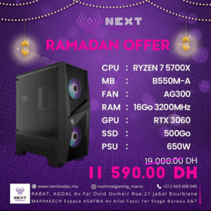 PC Gamer Maroc Ryzen 7 5700X RTX 3060 Prix Maroc Marrakech Rabat casa