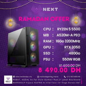 PC Gamer Maroc Ryzen 5 5500 RTX 3050 Prix Maroc Marrakech Rabat