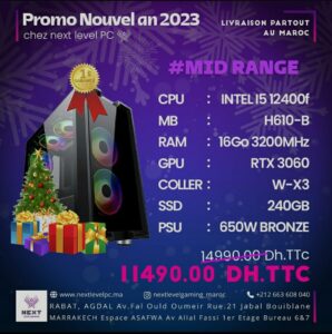 PC Gamer Maroc Intel i5 12400F RTX 3060 Prix Maroc Marrakech Rabat