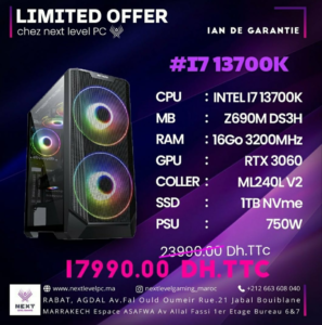 PC Gamer Maroc Intel i7 13700K RTX 3060 Prix Maroc Marrakech Rabat