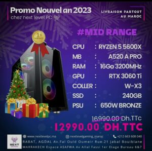 PC Gamer Maroc Ryzen 5 5600X RTX 3060Ti Prix Maroc Marrakech Rabat