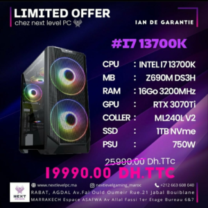 PC Gamer Maroc Intel i7 13700K RTX 3070Ti Prix Maroc Marrakech Rabat