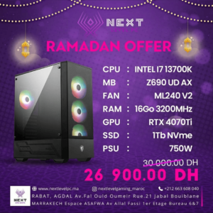 PC Gamer Intel i7 13700K RTX 4070Ti Prix Maroc Marrakech Rabat