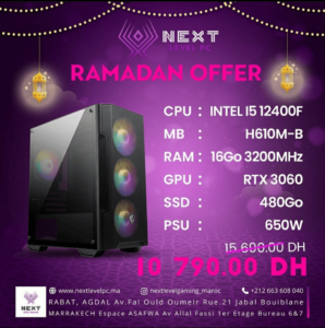 PC Gamer Maroc Intel i5 12400F RTX 3060 Prix Maroc Marrakech Rabat