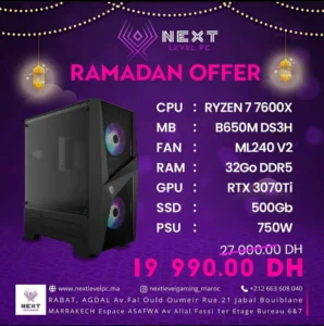 PC Gamer Maroc Ryzen 7 7600X RTX 3070TI Prix Maroc Marrakech Rabat casa