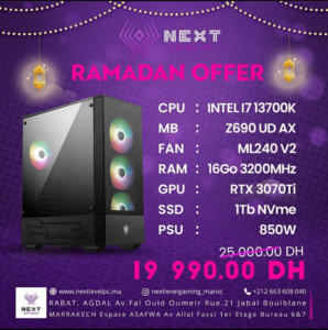 PC Gamer Intel i7 13700K RTX 3070Ti Prix Maroc Marrakech Rabat
