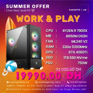 PC Gamer Ryzen 9 7900X RTX 4060Ti Prix Maroc Marrakech Rabat casa