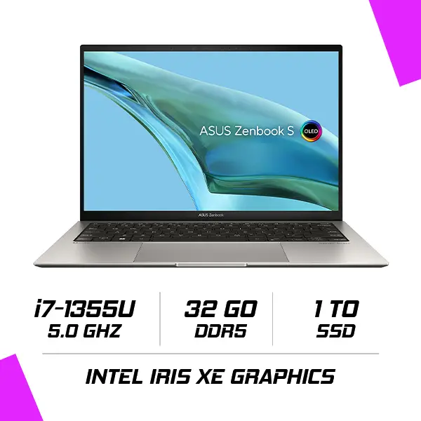 ASUS Zenbook S 13 OLED – UX5304MA i7-1355U32Go1To SSD13.3″3KOLED60Hz BASALT GREY Prix Maroc Marrakech Rabat Casa